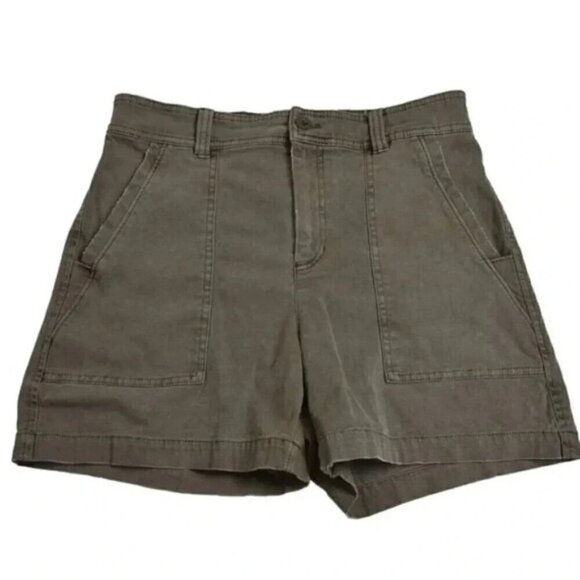 Eddie Bauer High Waist Utility Denim Shorts Khaki Green Size 6 - Picture 2 of 11